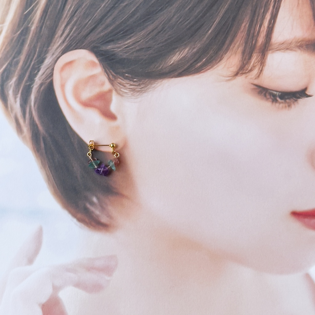 No.210 さざれ石の小ぶりなフープピアス ポッピンクール