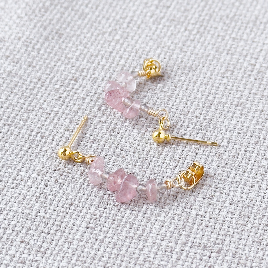 No.208 ストロベリークオーツ スモーキークオーツ さざれ石のフープピアス