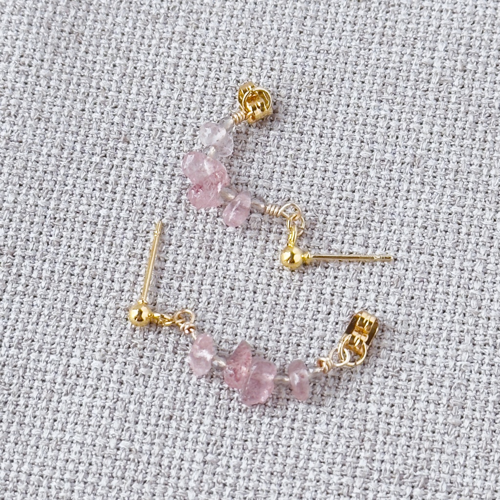 No.208 ストロベリークオーツ スモーキークオーツ さざれ石のフープピアス