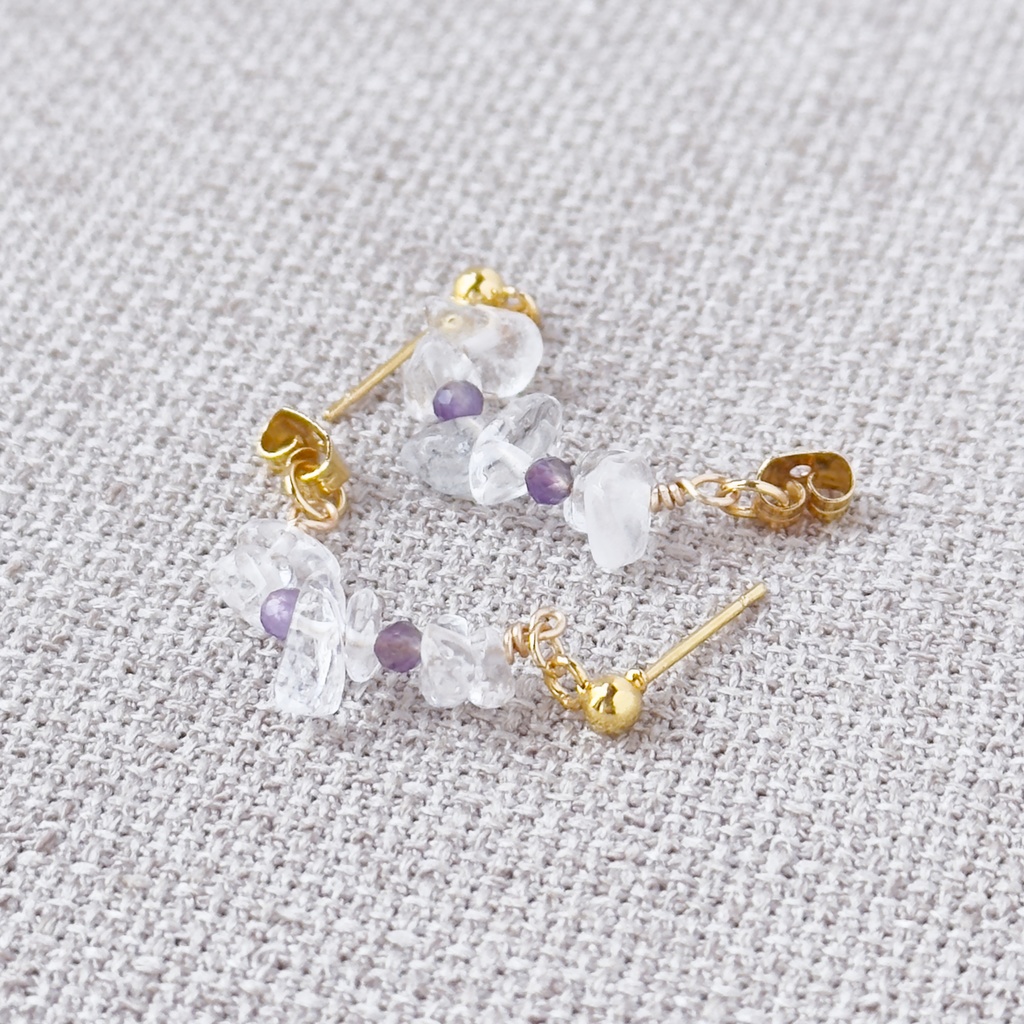 No.207 クリスタル アメジスト さざれ石のフープピアス