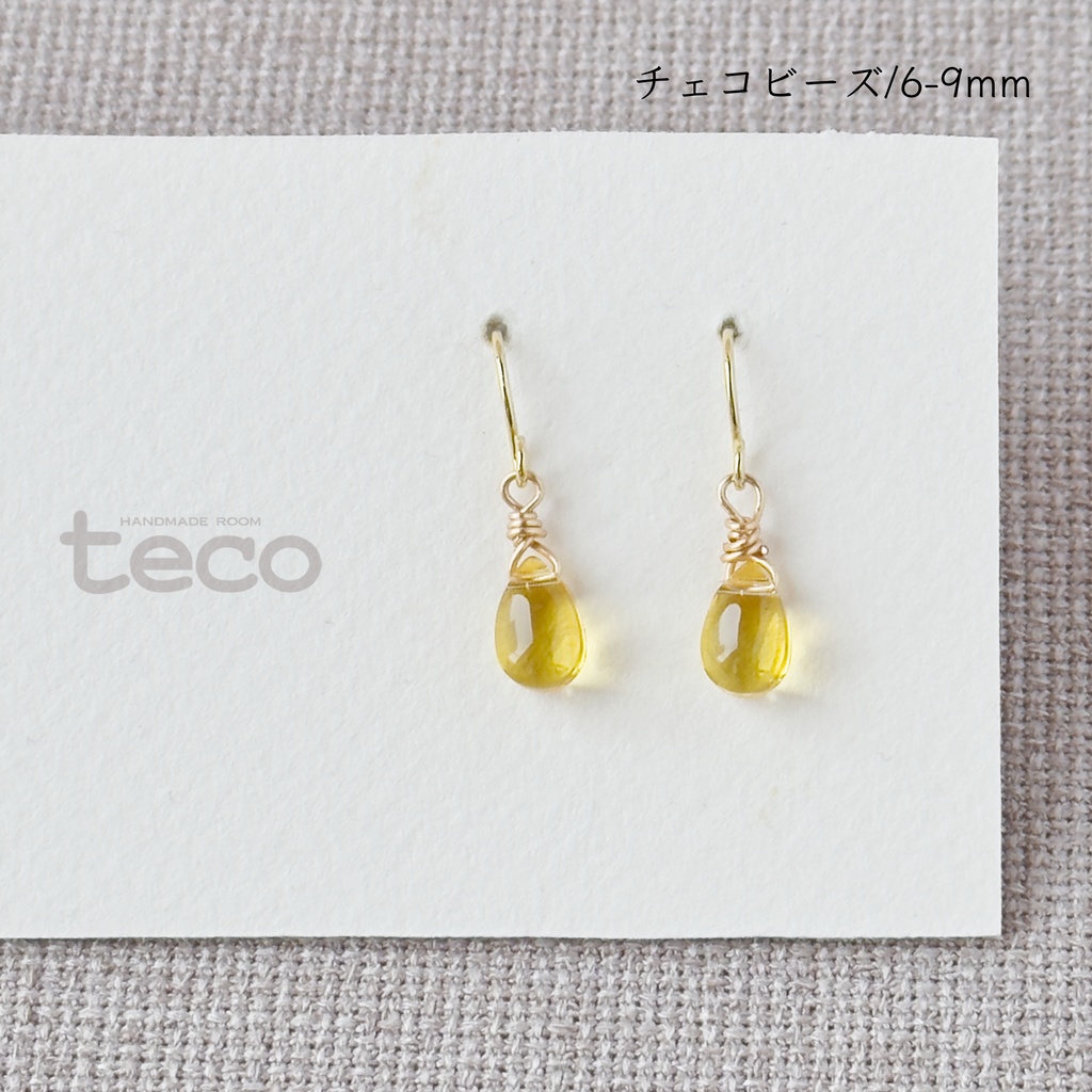 No.206 チェコビーズ 一粒ドロップピアス  カナリアイエロー