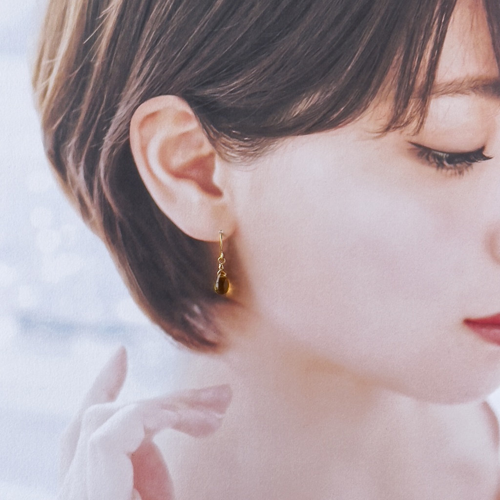 No.206 チェコビーズ 一粒ドロップピアス カナリアイエロー