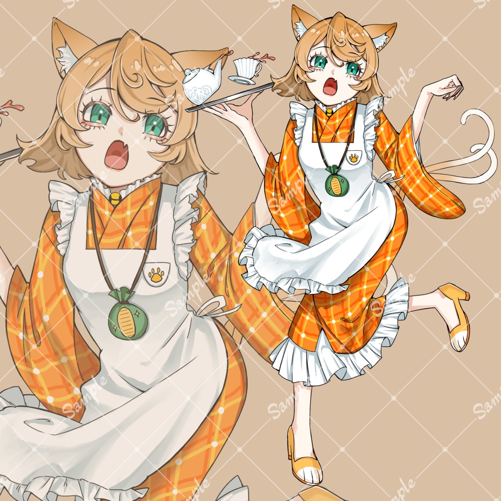 立ち絵素材_猫又メイドさん【表情16種・衣装差分あり】