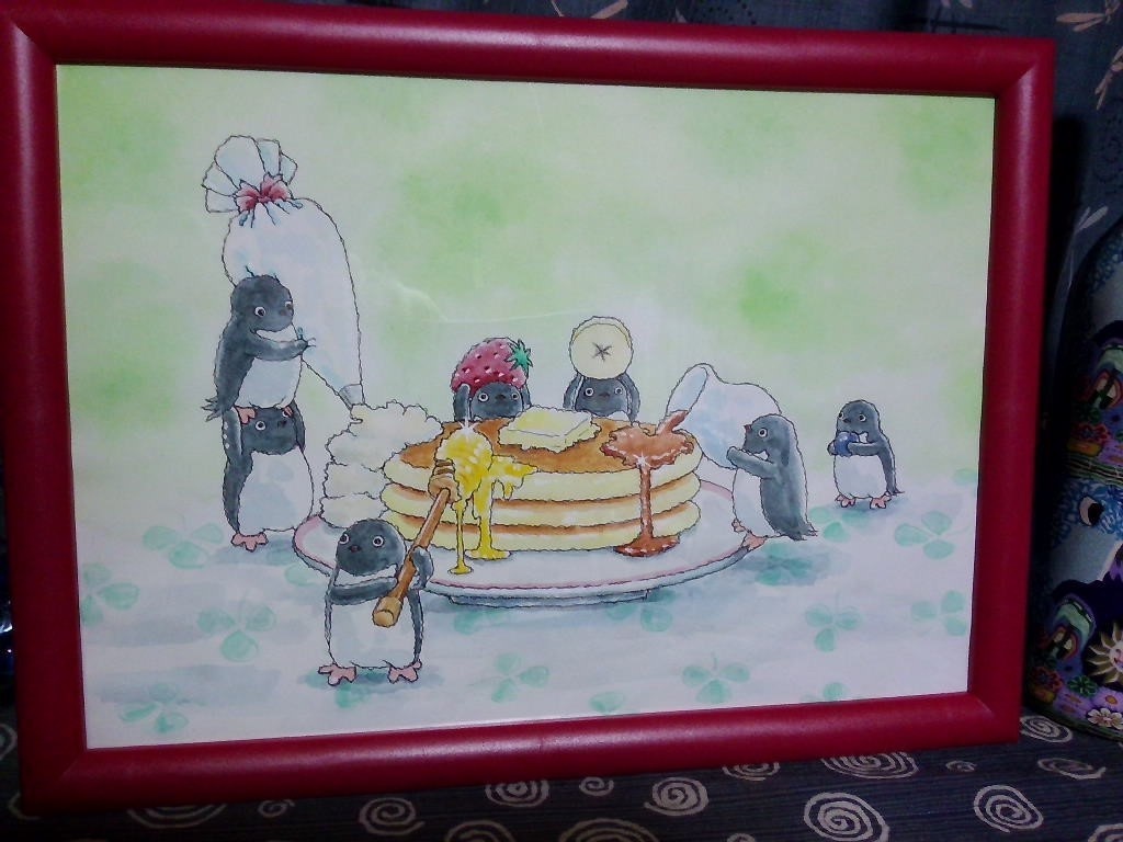 ペンギンイラスト原画 パンケーキ みどり ペンギンのお店 ぎんまに Booth