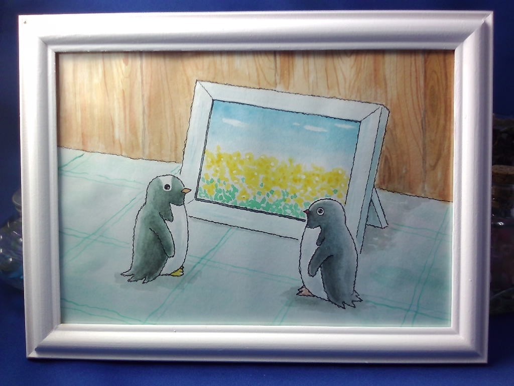 ペンギンイラスト原画 春の写真 ペンギンのお店 ぎんまに Booth