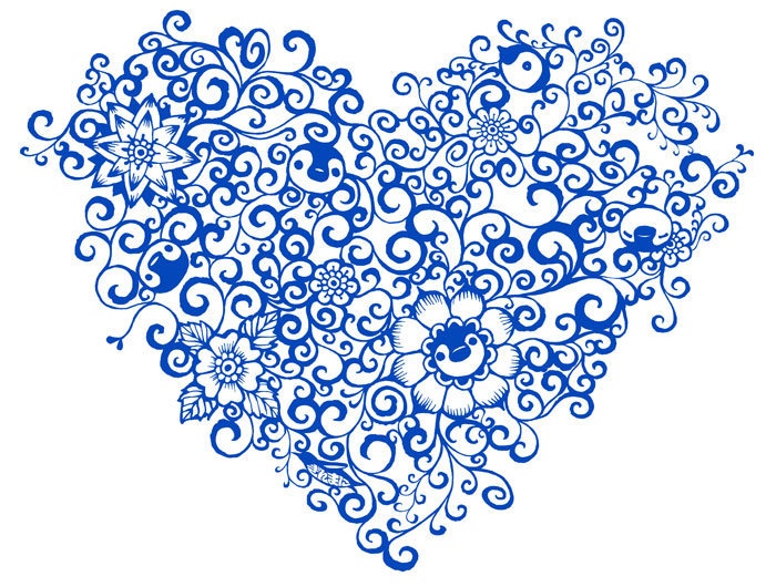 ペンギントートMサイズ〈ハート唐草・あおいろ〉