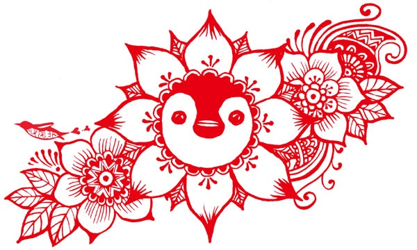 ペンギントートSサイズ(お花・赤)