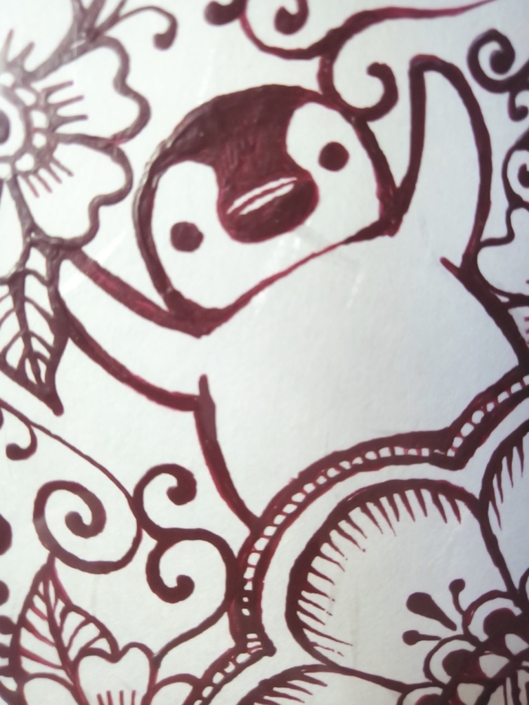 ペンギンイラスト原画「ばんざい」