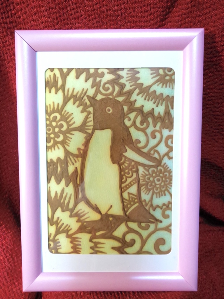 ペンギンイラスト原画「花アデリー」