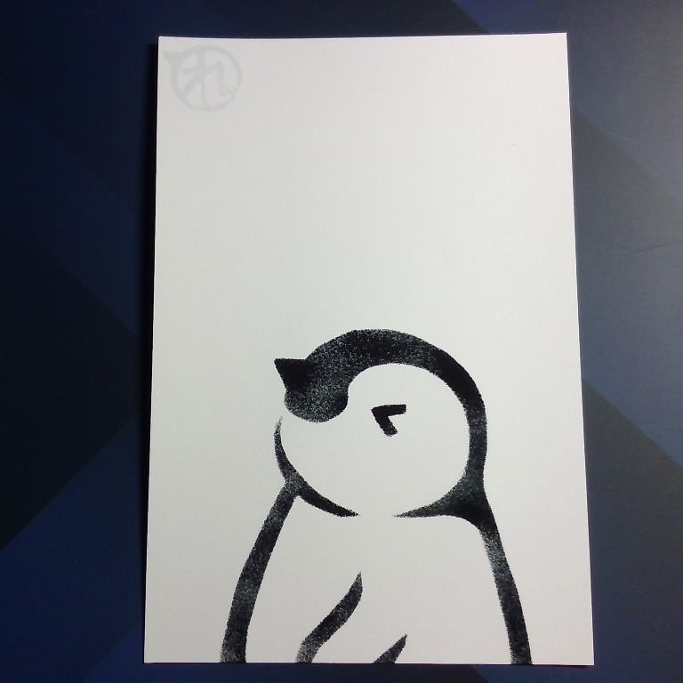 ペンギンポストカード（ひな・横顔・黒）