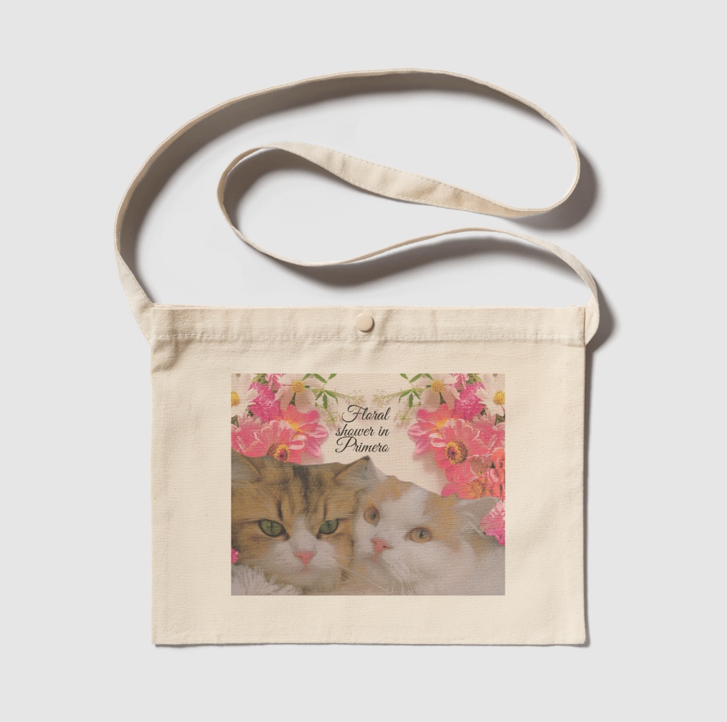 ぷりめろサコッシュ「Floral ♥Shower in PURIMERO」カラー4色展開:ブラック/ナチュラル/ネイビー/ライトグレー