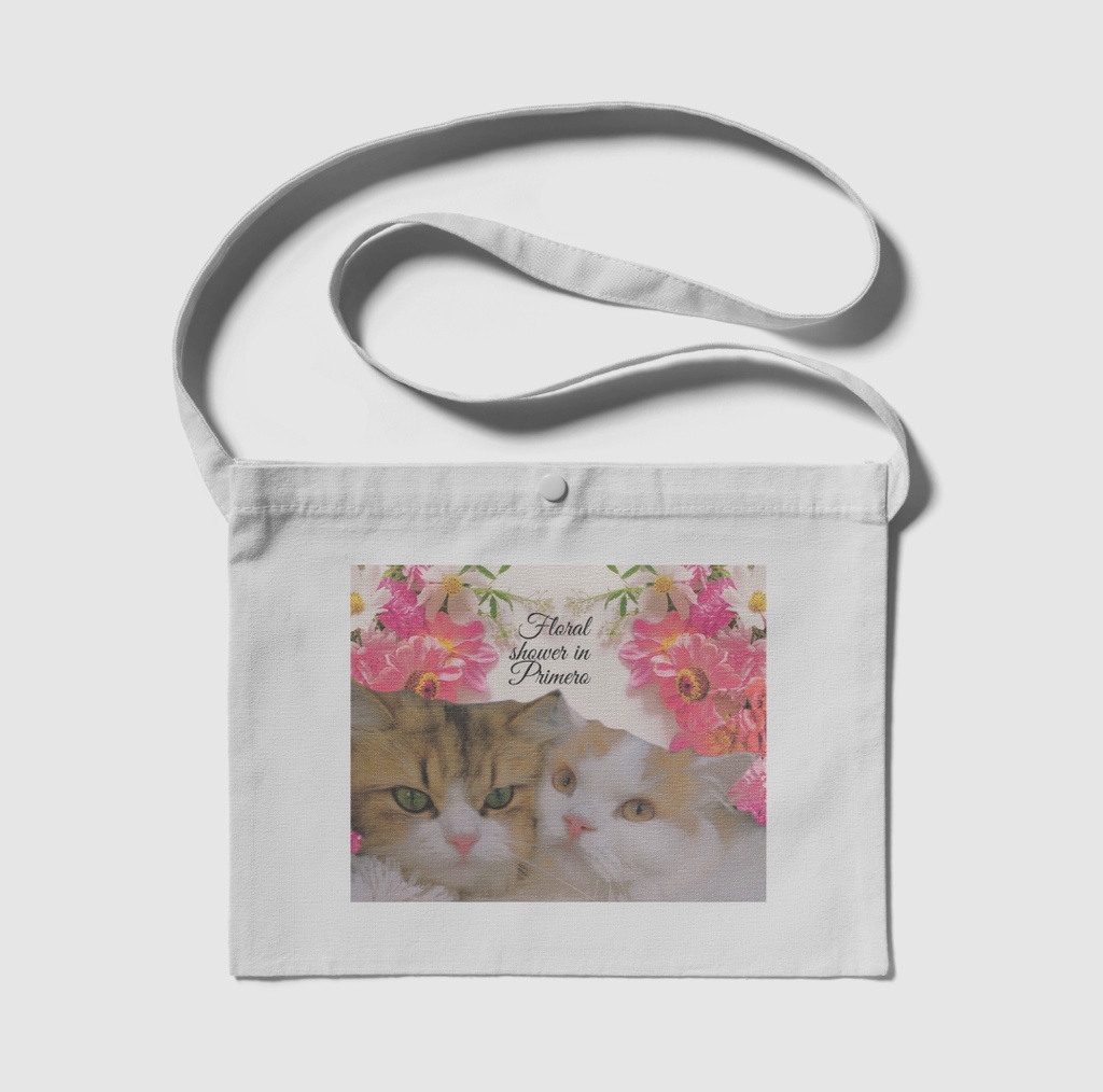 ぷりめろサコッシュ「Floral ♥Shower in PURIMERO」カラー4色展開:ブラック/ナチュラル/ネイビー/ライトグレー