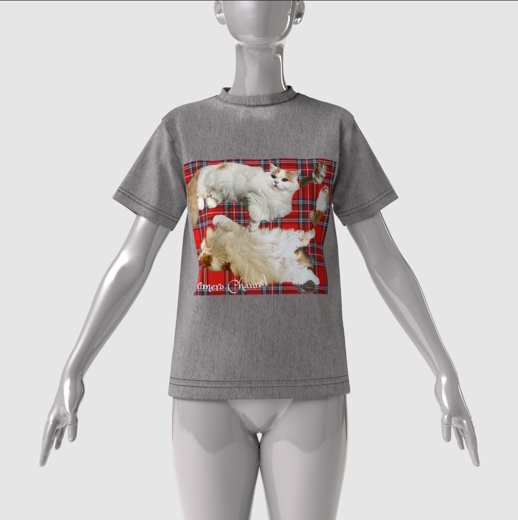 ぷりめろビックシルエットTシャツ「Lovelyタータン」男女兼用サイズ:4展開S~XL カラー:3展開ホワイト/ブラック/杢グレー