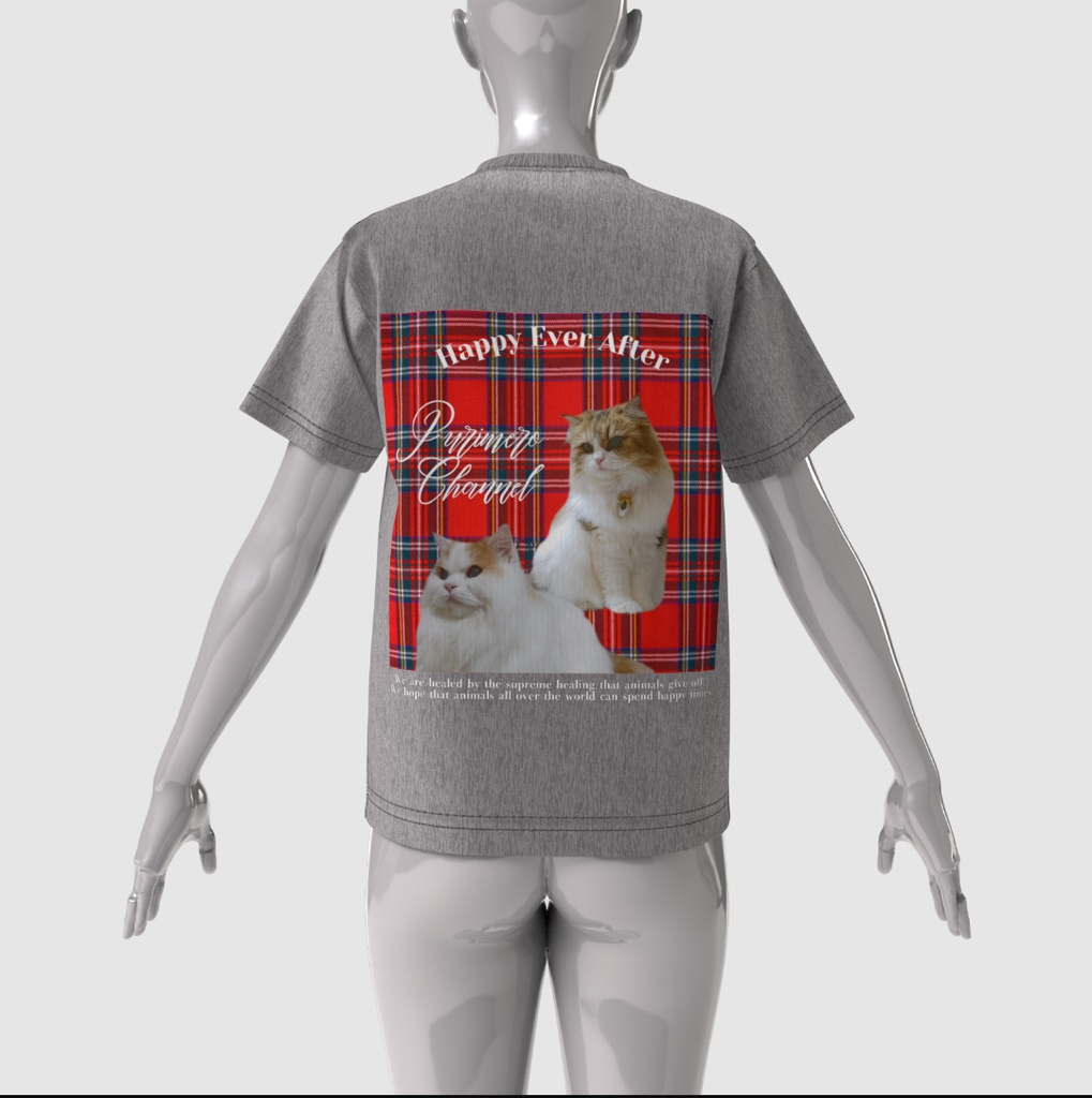 ぷりめろビックシルエットTシャツ「Lovelyタータン」男女兼用サイズ:4展開S~XL カラー:3展開ホワイト/ブラック/杢グレー