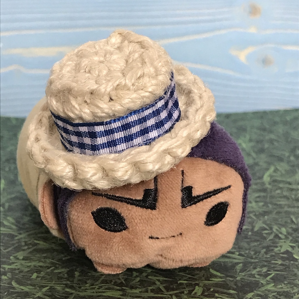 のるさん夏帽子(白系/青チェックリボン)