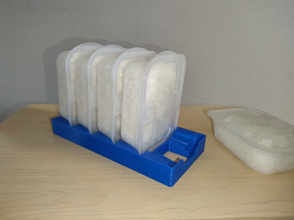 【3Dプリンター用データ】タッパー縦置きスタンド ご飯1膳 冷凍 立てて収納