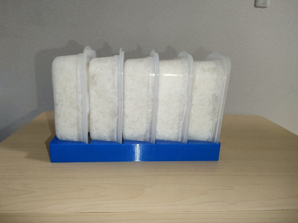 【3Dプリンター用データ】タッパー縦置きスタンド ご飯1膳 冷凍 立てて収納
