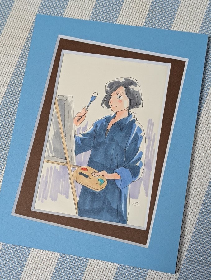 イーゼルと女子はがき絵額装付き