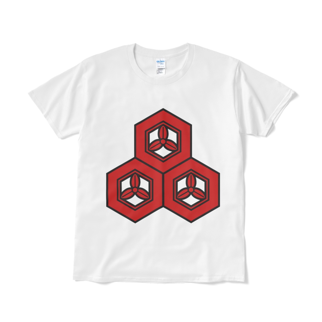 戦国武将 直江兼続 三つ盛亀甲に三つ葉 白赤Tシャツ