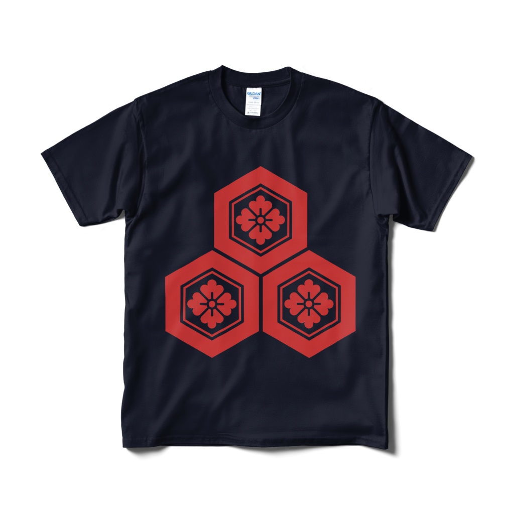 戦国武将 直江兼続 三盛亀甲に花菱 紺赤Tシャツ