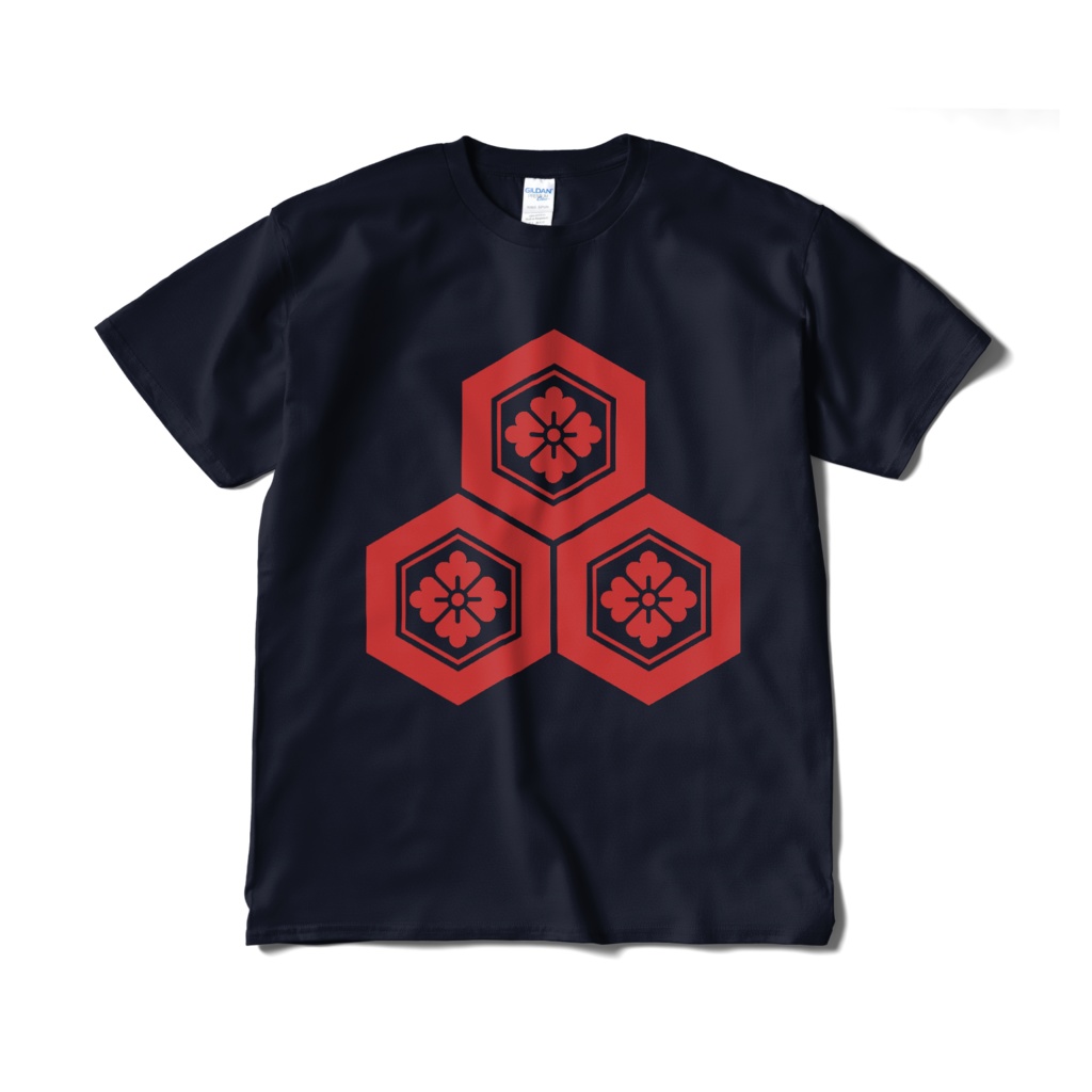 戦国武将 直江兼続 三盛亀甲に花菱 紺赤Tシャツ