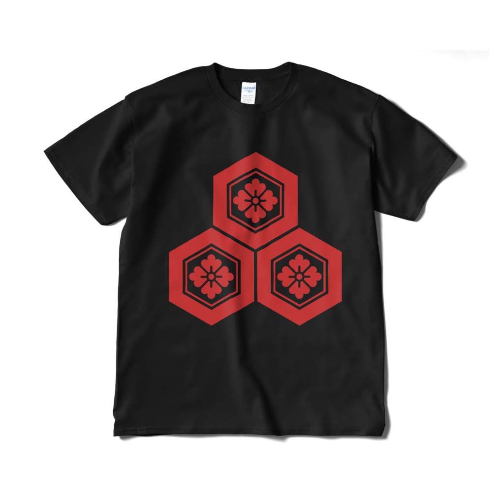 戦国武将 直江兼続 三盛亀甲に花菱 黒赤Tシャツ