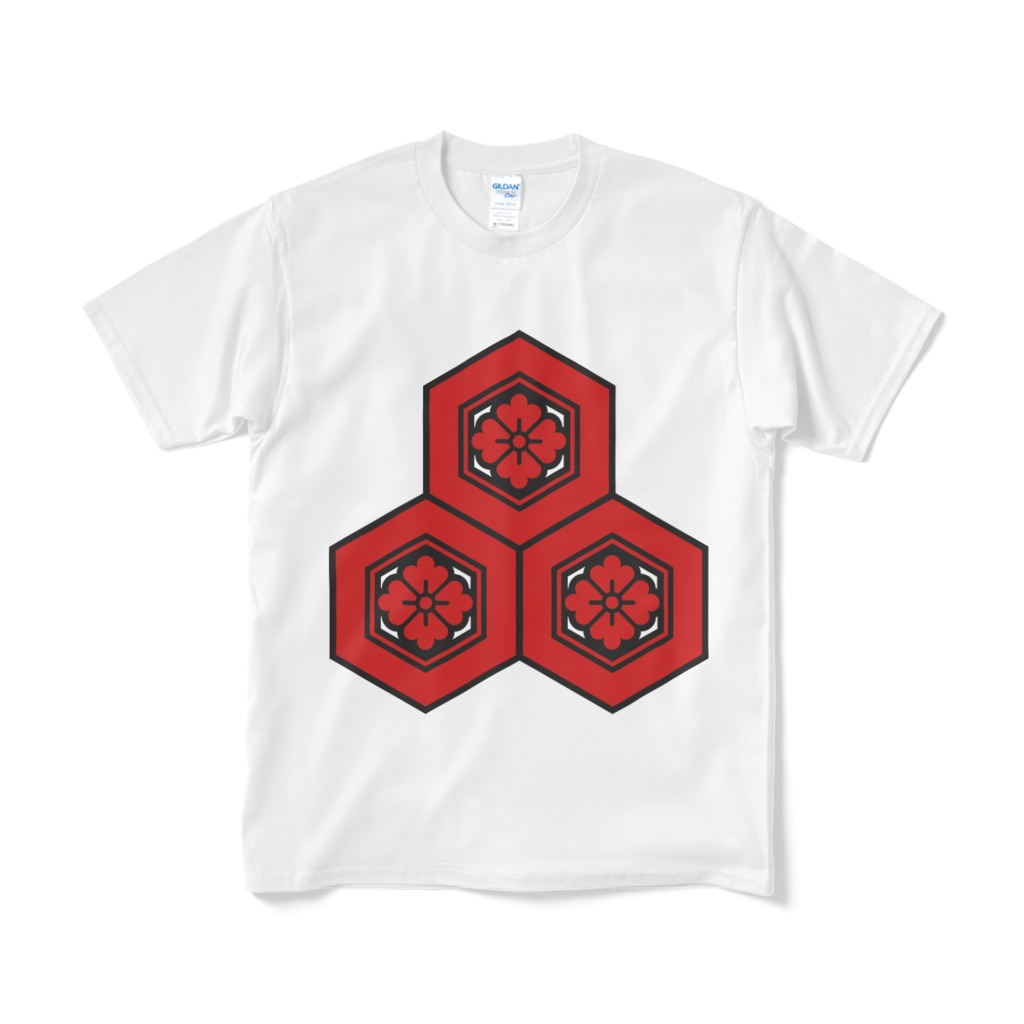 戦国武将 直江兼続 三盛亀甲に花菱 白赤Tシャツ