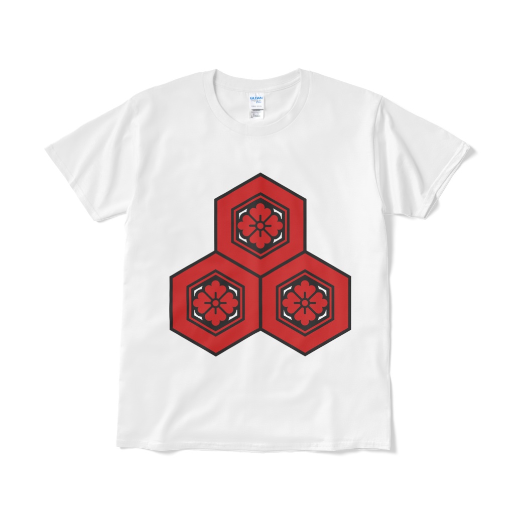 戦国武将 直江兼続 三盛亀甲に花菱 白赤Tシャツ