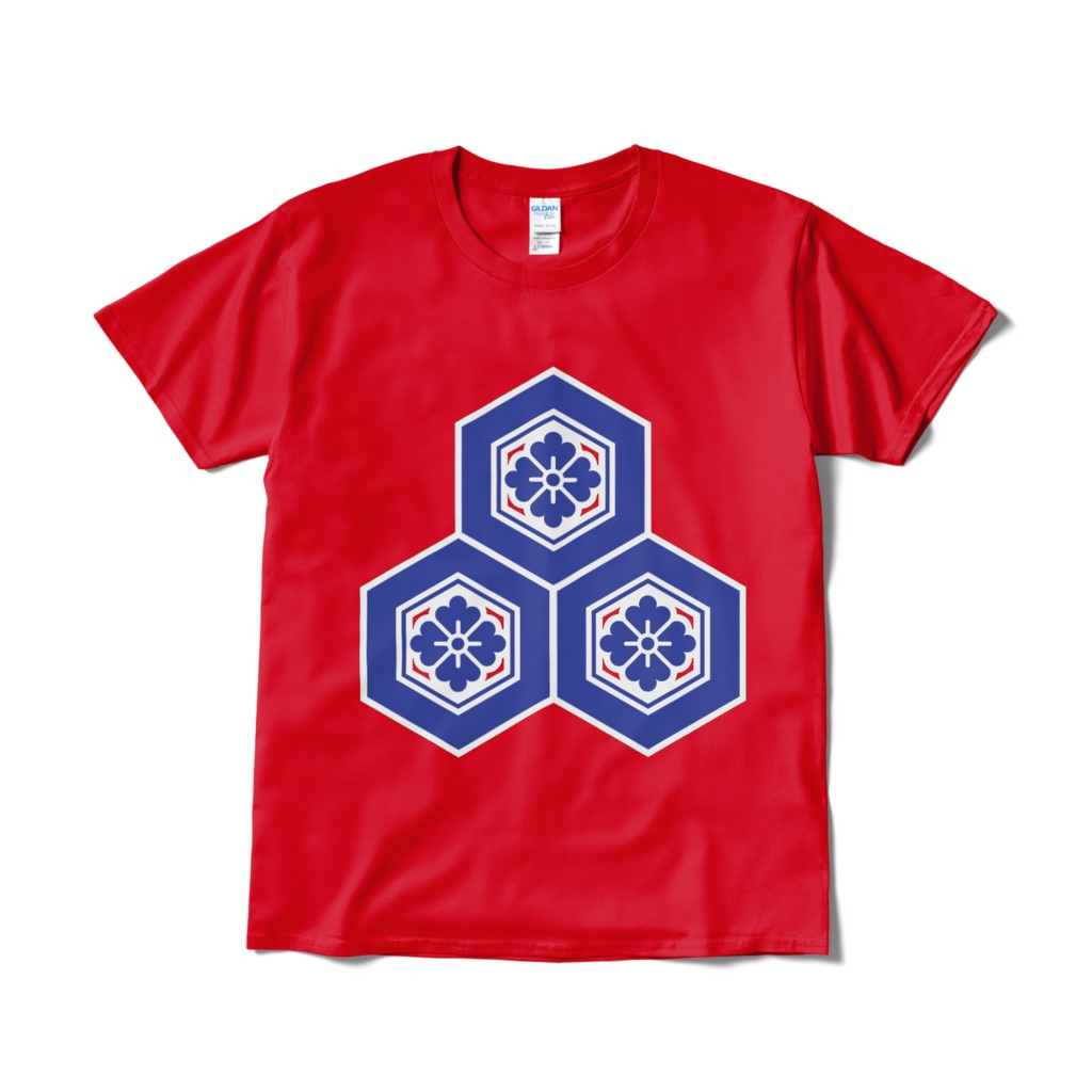 戦国武将 直江兼続 三盛亀甲に花菱 赤青Tシャツ