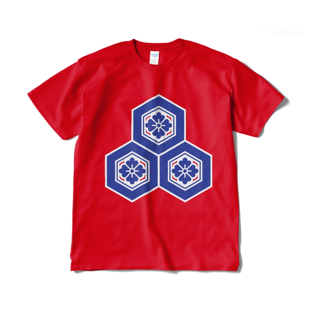 戦国武将 直江兼続 三盛亀甲に花菱 赤青Tシャツ