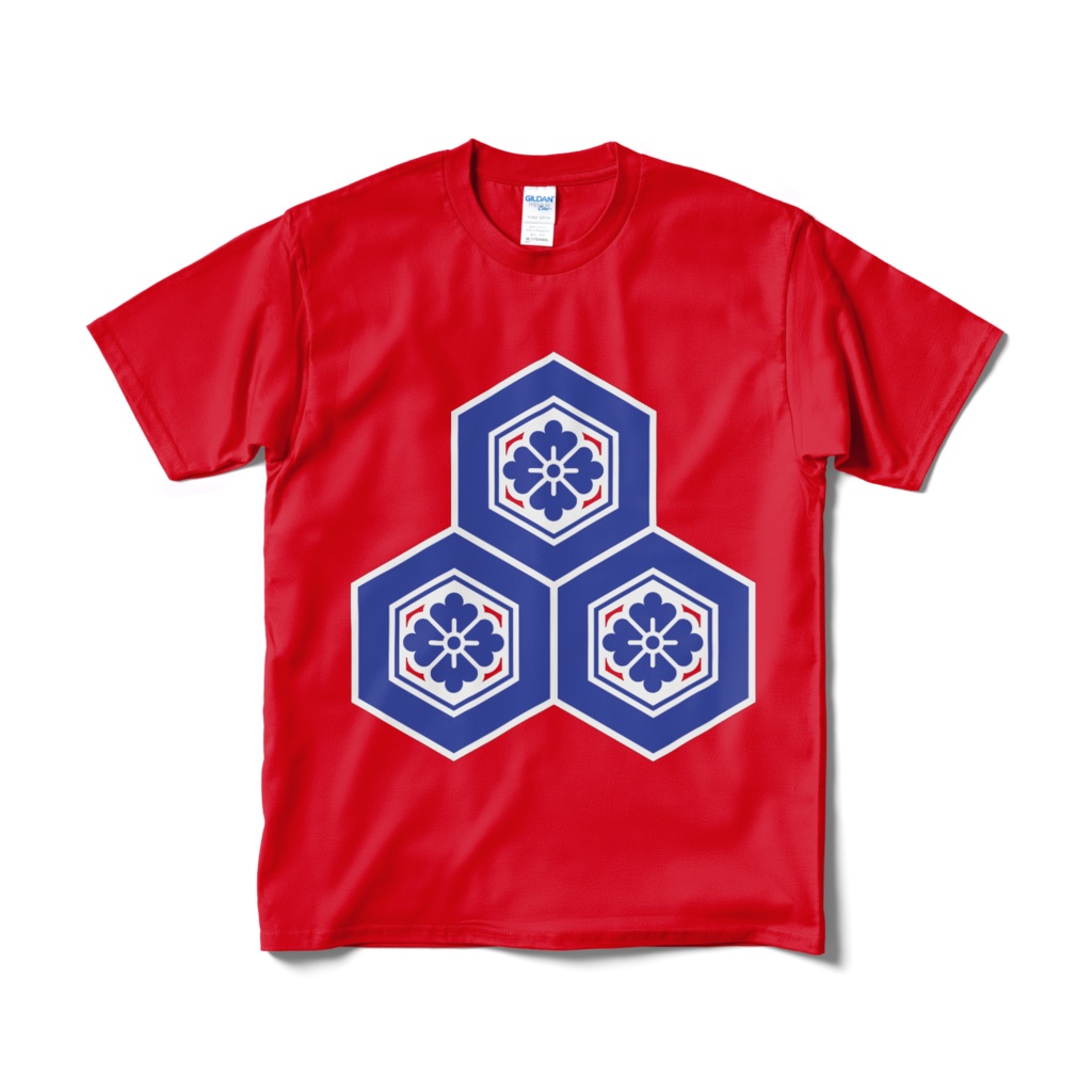 戦国武将 直江兼続 三盛亀甲に花菱 赤青Tシャツ