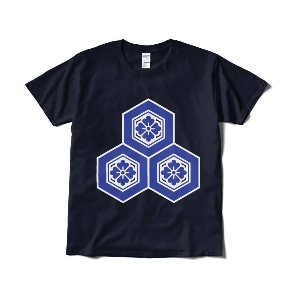 戦国武将 直江兼続 三盛亀甲に花菱 紺青Tシャツ