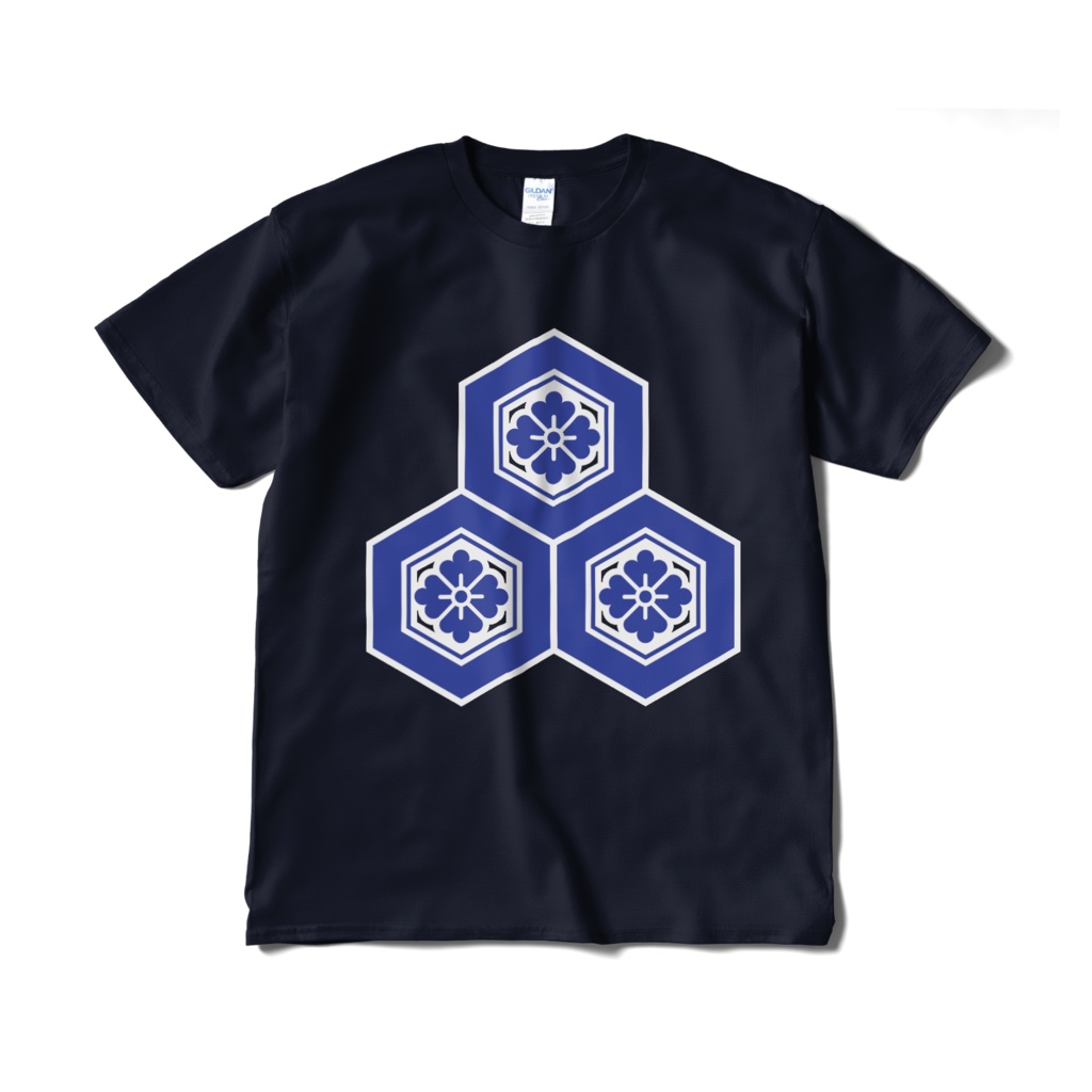戦国武将 直江兼続 三盛亀甲に花菱 紺青Tシャツ