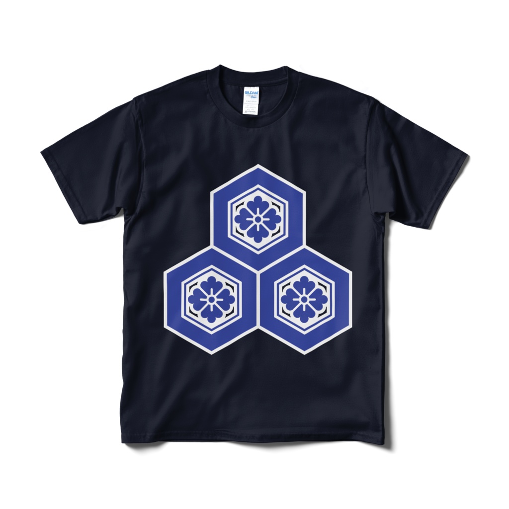 戦国武将 直江兼続 三盛亀甲に花菱 紺青Tシャツ
