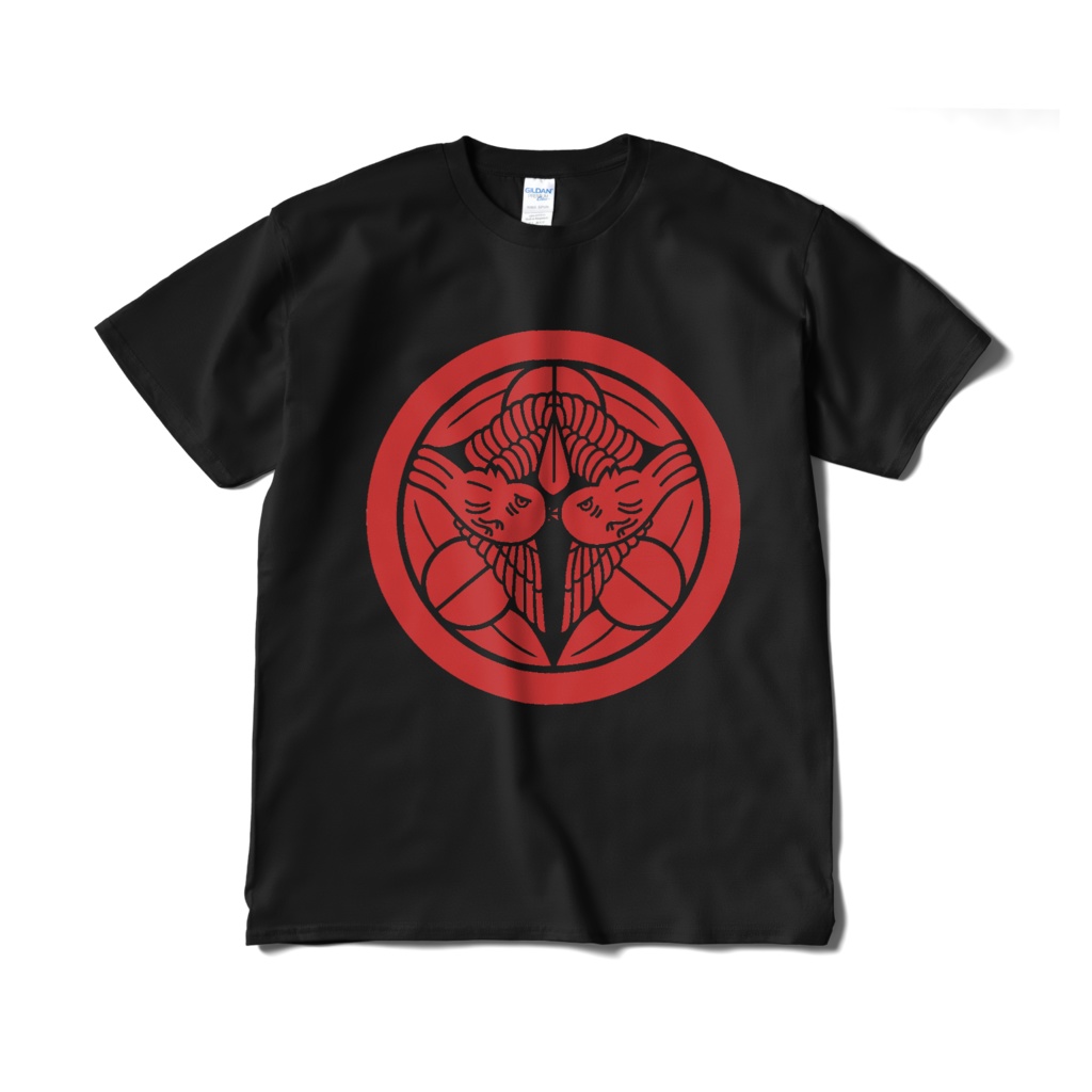 戦国武将 上杉謙信 竹に飛び雀 黒赤Tシャツ