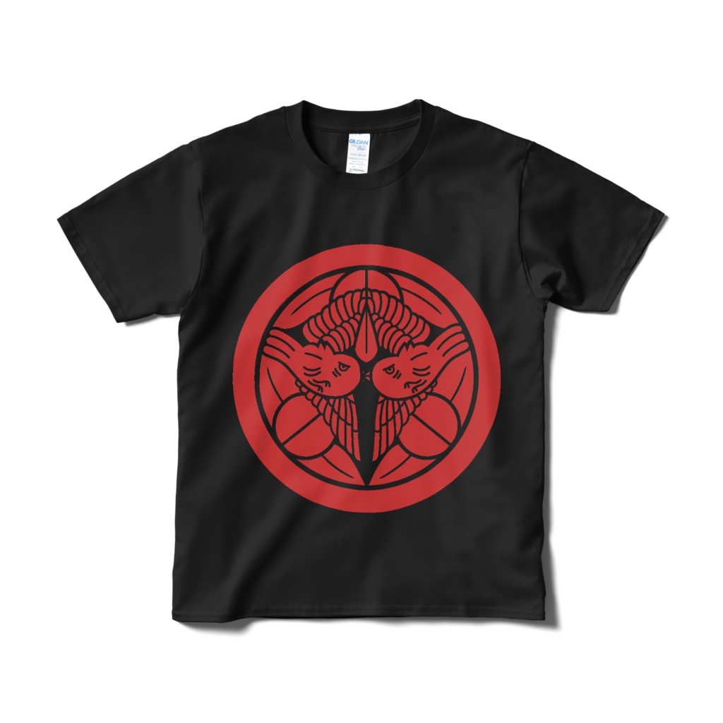 戦国武将 上杉謙信 竹に飛び雀 黒赤Ｔシャツ