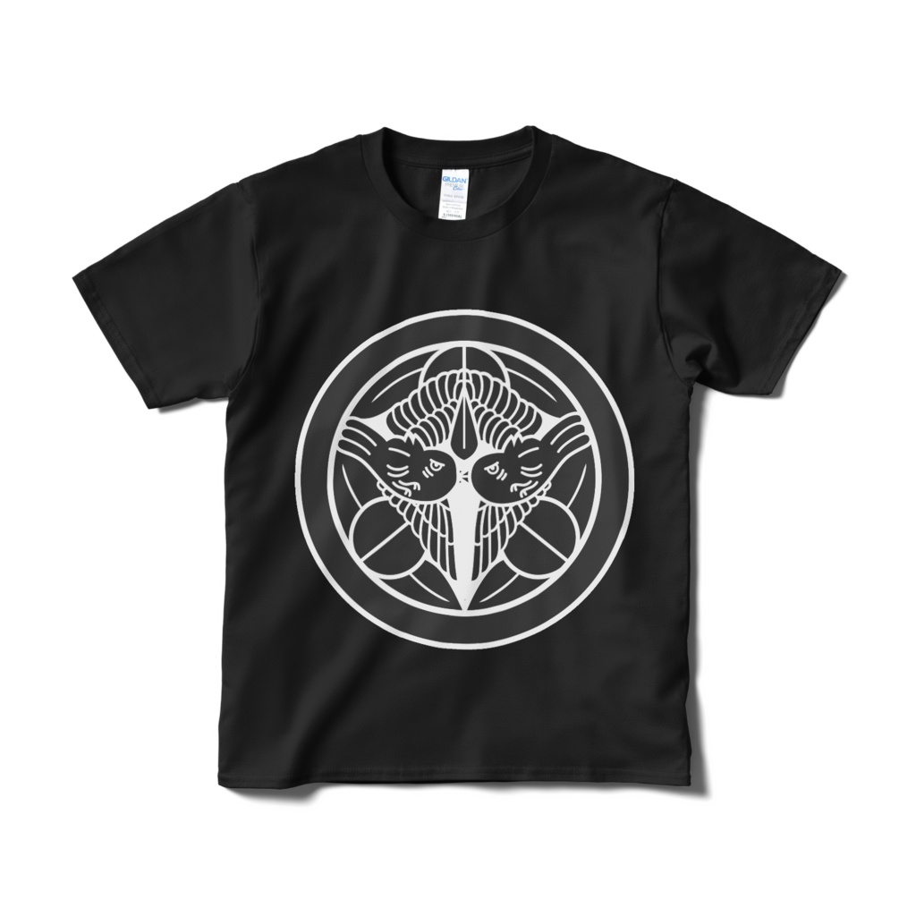 戦国武将 上杉謙信 竹に飛び雀 黒白Ｔシャツ
