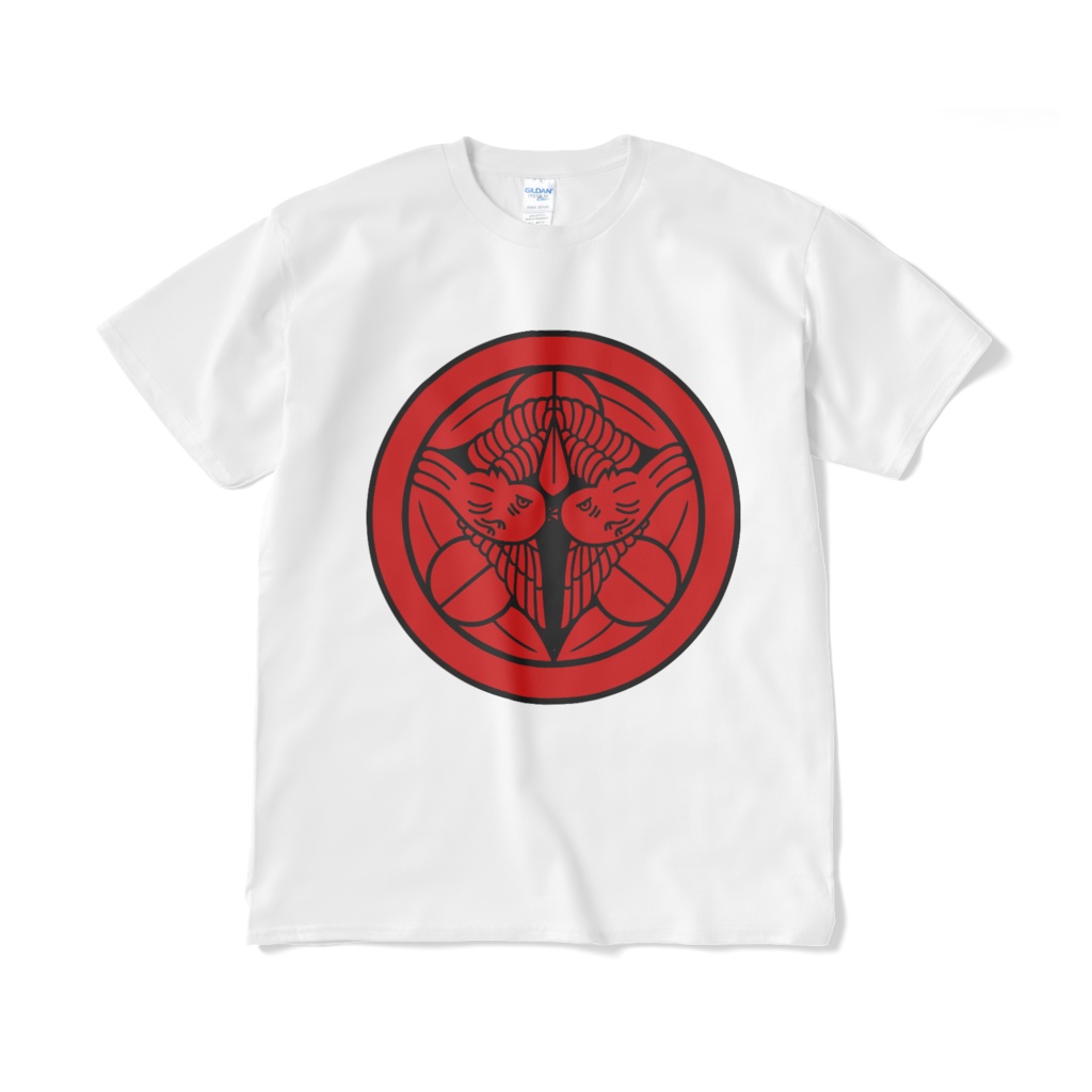 戦国武将 上杉謙信 竹に飛び雀 白赤Tシャツ