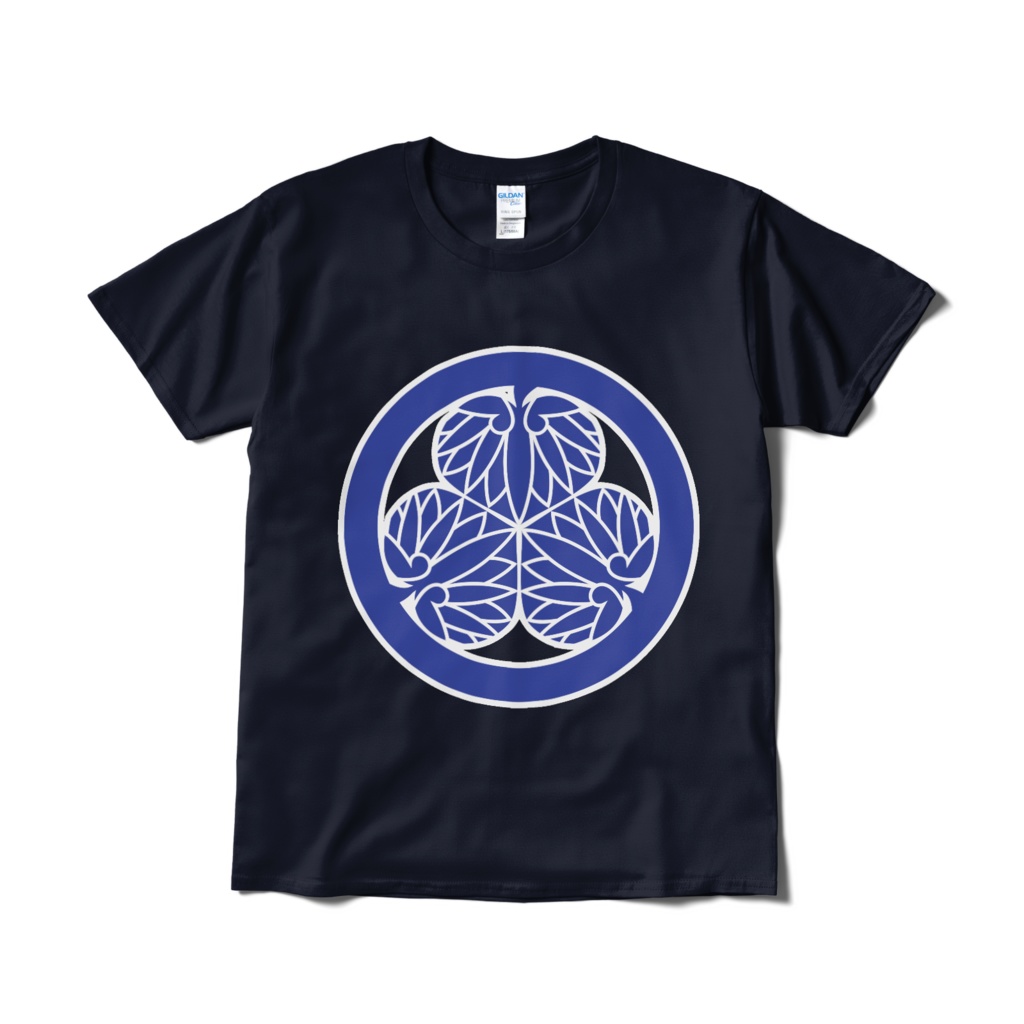戦国武将 徳川家康 水戸黄門 三つ葉葵 紺青Tシャツ
