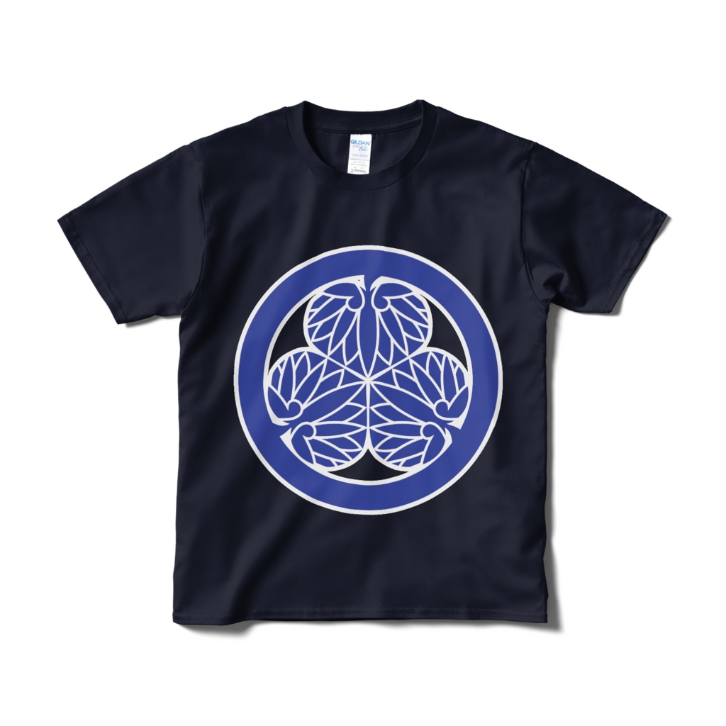 戦国武将 徳川家康 水戸黄門 三つ葉葵 紺青Ｔシャツ
