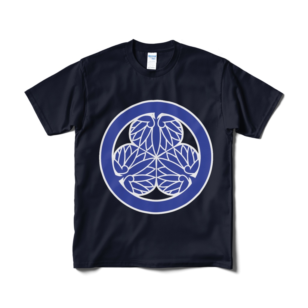 戦国武将 徳川家康 水戸黄門 三つ葉葵 紺青Tシャツ