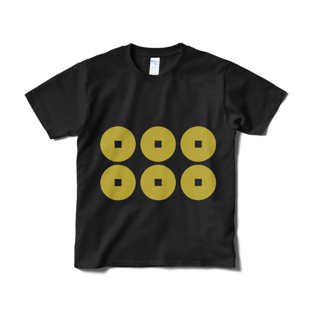 戦国武将 真田幸村 六文銭 黒金Tシャツ