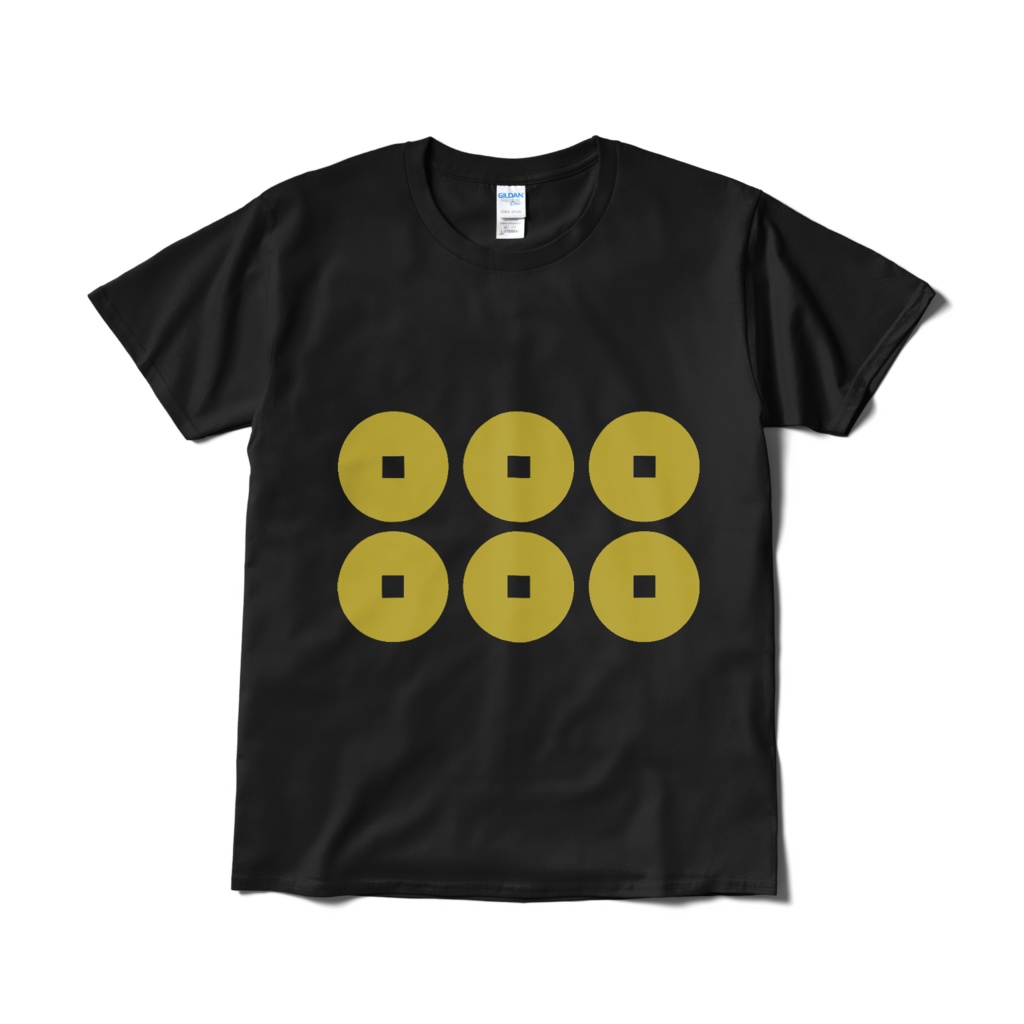 戦国武将 真田幸村 六文銭 黒金Tシャツ