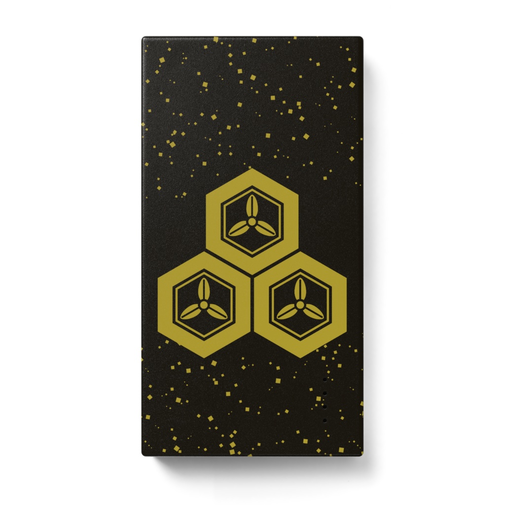 モバイルバッテリー 直江兼続 家紋 三つ盛亀甲に三つ葉 黒に金箔