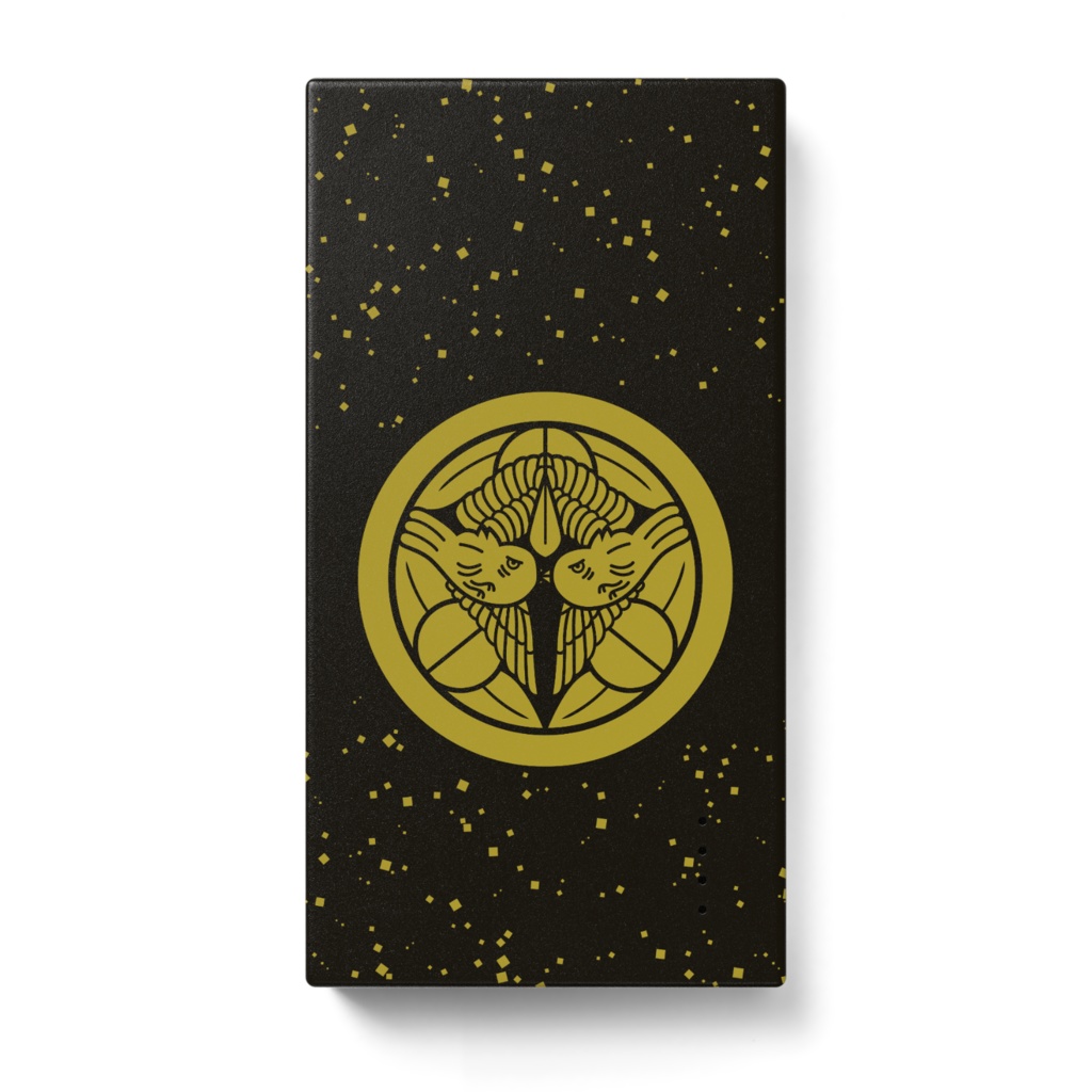 モバイルバッテリー 上杉謙信 家紋 竹に飛び雀 黒に金箔