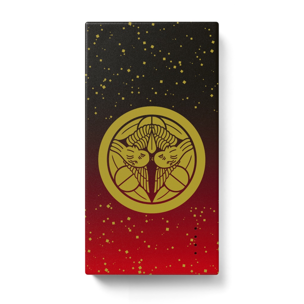 モバイルバッテリー 上杉謙信 家紋 竹に飛び雀 赤に金箔