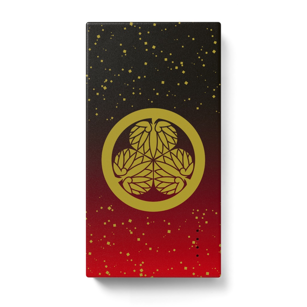 モバイルバッテリー 水戸黄門 徳川家康 家紋 三つ葉葵 赤に金箔