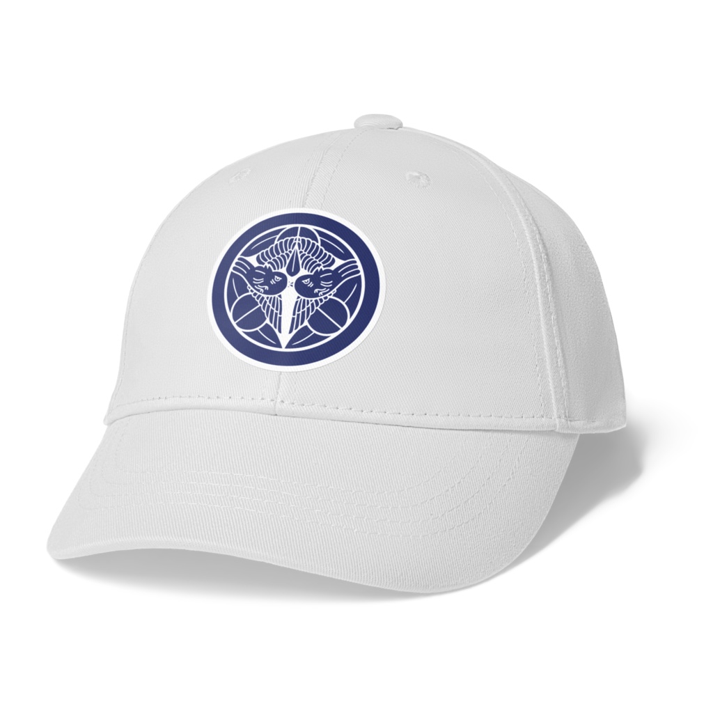 上杉謙信 家紋 竹に飛び雀 キャップ 白地に青