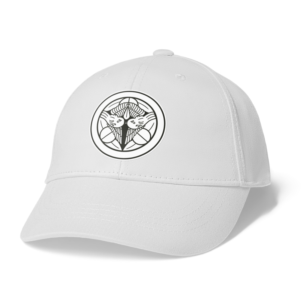 上杉謙信 家紋 竹に飛び雀 キャップ 白地に黒白