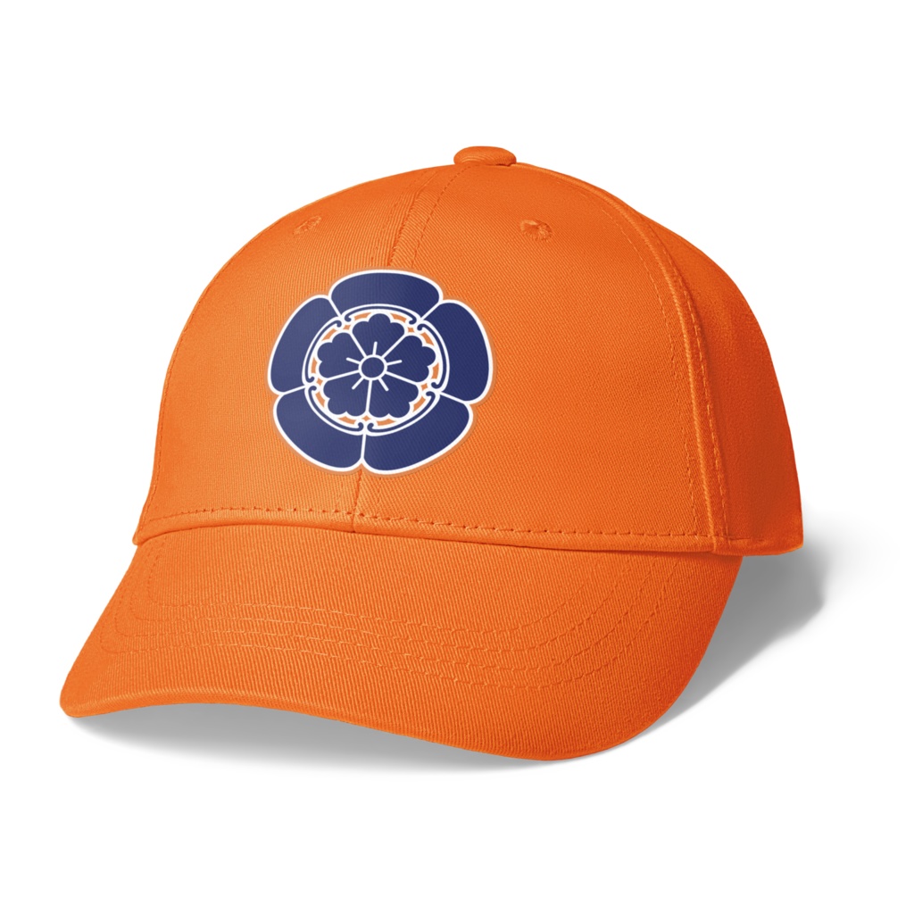 織田信長 家紋 織田木瓜 キャップ オレンジに青